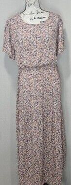 Manydress Womens Casual Floral Print Dress Layered Swing Boho Maxi Pockets Sz L